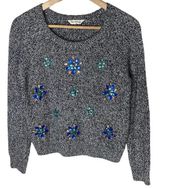 Miss Selfridge Angora Rabbit Hair Gemstone Embellished Grey Sweater Crew Neck