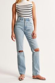 Ultra High Rise 90s Straight Jean Light Double Knee Destroy