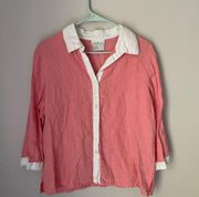 Soft Surroundings 100% Linen Pink Collared Button Down Size Large