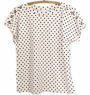 89th & Madison Top Relaxed Button Trim Polka Dot Tee Oatmeal Women’s Size Small