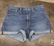 Madewell High-Rise Denim Shorts Size 30 Stretch Cuffed Dark Wash Zipper Fly