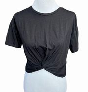 ZARA  Faux Tie Cropped Short Sleeve T Shirt Black Size Small