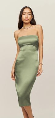 Green Silk Strapless Dress