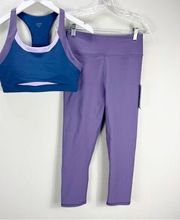 SET Calme Johnny Was Colorblock Bra & Cropped Leggings Purple Blue sz Medium M