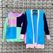 Lands'End  pastel color block sweater and cardigan set