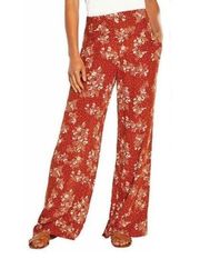 THREE DOTS | Burnt Orange Gauze Boho Floral Pull On Wide Leg Pants | Size XS