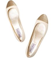 Jimmy Choo Waine Embellished White Leather and Gold Chainmail Ballet Flats 38.5