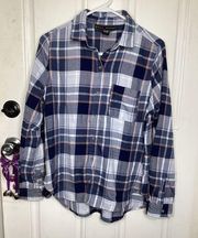 Womens Shirt Large Top Blue Plaid Flannel Long Sleeve Button Down