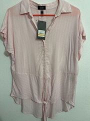 Jones New York Women’s Pink & White Striped Hi-Lo Hem Blouse Size S NWT