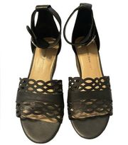 Isaac Mizrahi Live! Black Leather Wedge Sandals - 9W