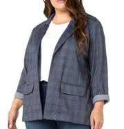 Women’s Boyfriend Plaid Blazer In Navy/Khaki Plaid Size 1X