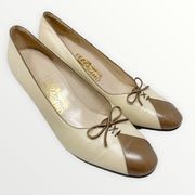 Salvator Ferragamo Vintage Heels Ivory Brown Size 6.5