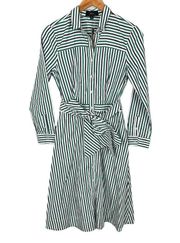 NWT J.Crew Blue Green Striped Long Sleeve Midi A-line Shirt Work Dress Size 2