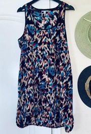 Watercolor Print Lightweight Shift Silk Dressy Tank Slip Dress | L