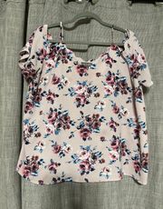 Rags to Riches Pink Floral Spaghetti Strap/Off the Shoulder Blouse