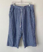 Beach Lunch Lounge Linen Blend Striped Blue & White Wide Leg Pants Size XL