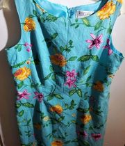 Jessica Howard size 14 petite turquoise sleeveless dress with yellow pink