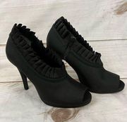 Nina Shoes Black Fabric 4 1/2” Heels Ruffles Zippers Dress Bootie Pumps Size 8M