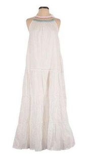 NWT J.Crew Tiered Halter Maxi in White Rainbow Embroidery Cotton Dress S