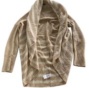 Splendid Sweater Womens Medium Tan Cream Stripe Long Sleeve Cardi Cozy Knit Wool