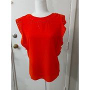 Mystree Orange Embroidered Flutter Sleeve  Blouse