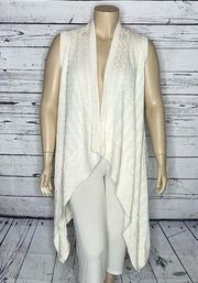 Denim & Co. NWT Size 1X Ivory Cableknit Drape Front Duster Sweater Vest Cardigan