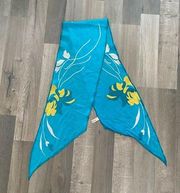 VINTAGE ANNE KLEIN Silk Scarf Rectangle Color Aqua Floral For The Vera Company