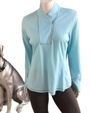 Annika Cutter & Buck Blue 1/4 Zip Long Sleeve Tennis Shirt Women's Size Large