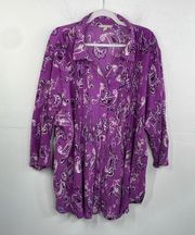 Woman Within Cotton Paisley Button Down Ridge Pintuck Yole Detail Purple size 2X