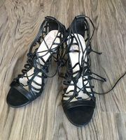 DV Dolve Vita Black Leather Strappy Ankle Strap‎ 4" Heels Pumps Womens Si…