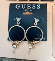 New Guess Unique Diamond Stud & Hoops w Charms Earrings