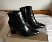 Lulus Ottava Black Crocodile-Embossed High Heel Booties