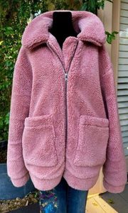 ELODIE Fuzzy Faux Shearling Teddy Bear Jacket in Pink