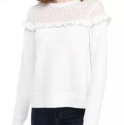 crown & ivy curvy white eyelet ruffle yoke crewneck sweatshirt size 2X like new