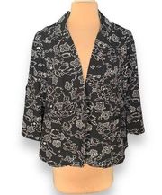 ModCloth Sweet Sophistication Blazer Jacket Black White Floral 3/4 Sleeves