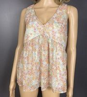 Everly Anthropologie Women's Small Blouse Empire Waist Floral Layered Tank Top