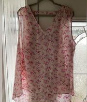 Women Pink Floral High Low Blouse 2X