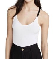 NWT ATM ANTHONY THOMAS MELILLO Micro Modal Crossback Bodysuit White Black Ribbed