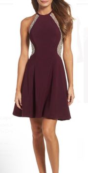 Beaded Jersey Party Dress Red