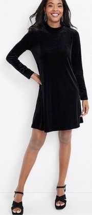 velvet mock neck swing black dress back cutout women size Small