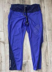 Nike  Dri-Fit Womens Purple/Black/White Running Cropped Legging with Drawstring S