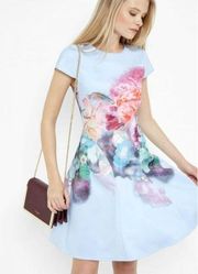 💕TED BAKER LONDON💕 Blue Floral Neoprene Skater Dress TB 4 = US 10 NWT