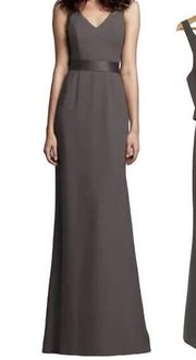 Vera Wang White Label Gown Crepe V Neck Sleeveles Open Back Belted Maxi Gray 2