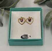 Swarovski Pierced Earrings Gold Tone Heart Shape with Faux Red Gem NIB