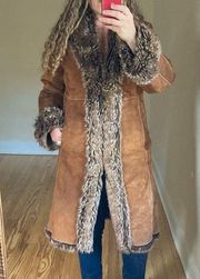 Wilson's Penny Lane brown suede coat long jacket faux fur mixed colors small