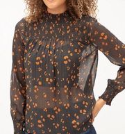 Mystree Smocked navy and bronze leopard print blouse