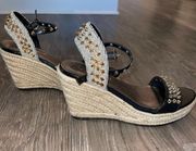 Heeled Wedges sandals with ankle strap and gold spikes