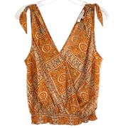 Rose + Olive Orange Bohemian Tie Shoulder Cropped Tank Top