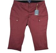 Democracy Size 24W Ab Solution Utility Roll Cuff Capri Pants Curvy Burgundy NEW