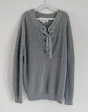 J.O.A. lace up grey knit sweater